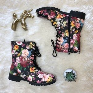 Combat Boot Faux/vegan leather Bamboo Floral Furry summer